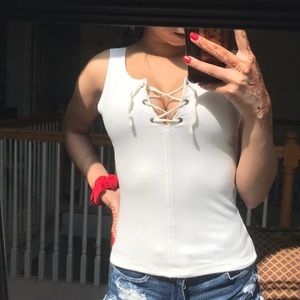 Hollister Criss Cross Chest White Tank Top